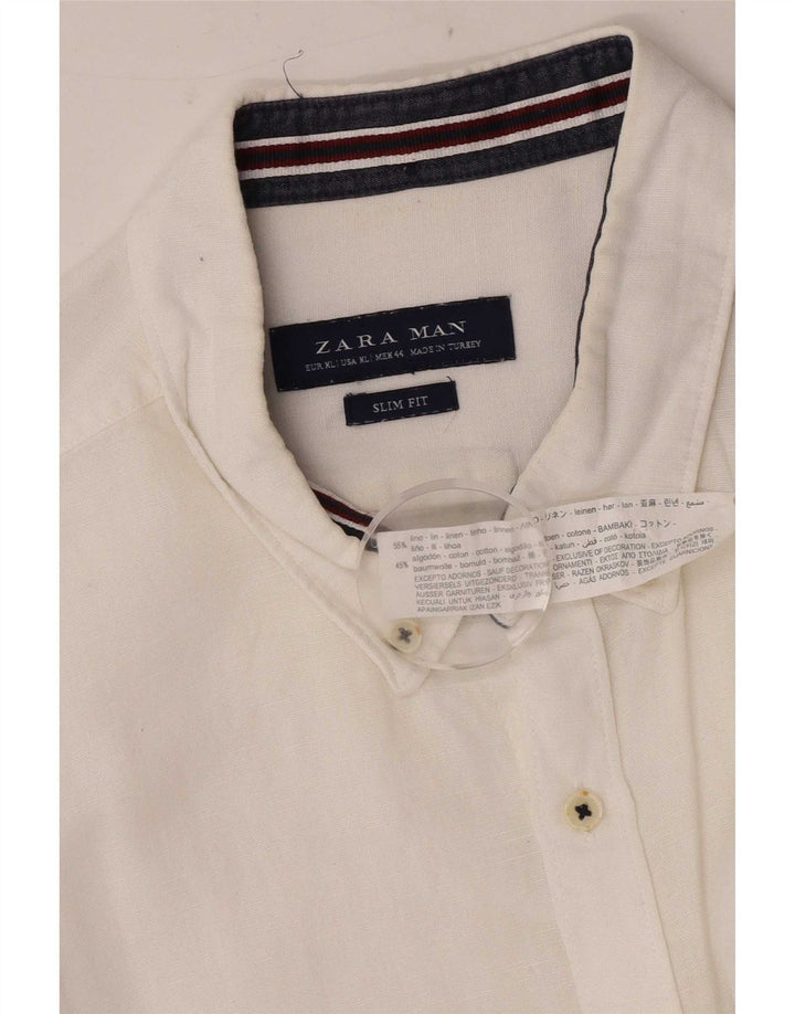 Zara Mens Slim Fit Shirt XL White Linen