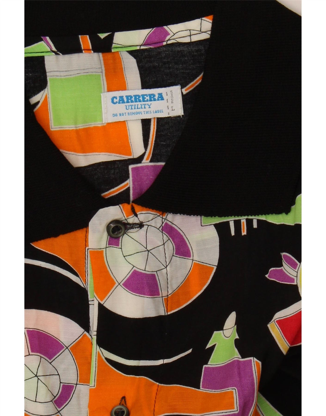 CARRERA Mens Abstract Pattern Short Sleeve Shirt Large Black Vintage Carrera and Second-Hand Carrera from Messina Hembry 