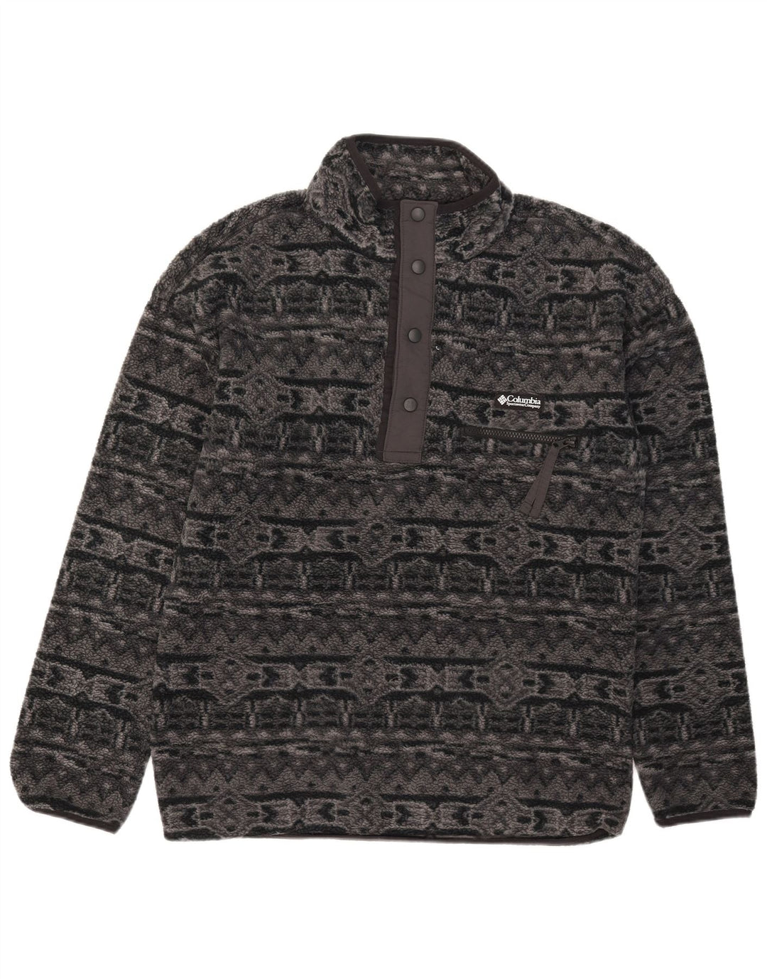 Columbia Mens Button Neck Fleece Jumper Medium Grey Geometric Polyester