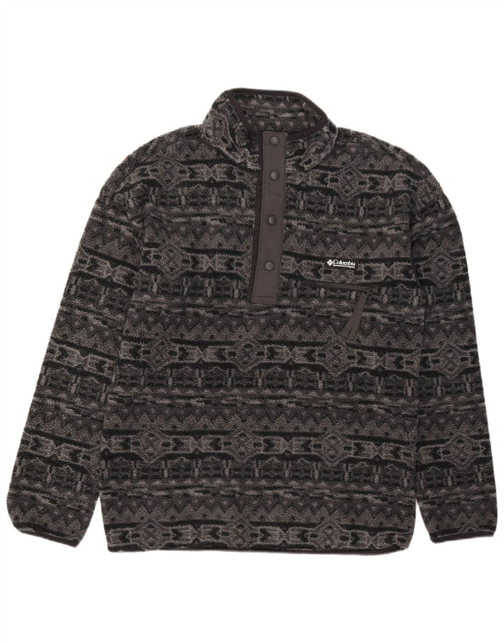 Columbia Mens Button Neck Fleece Jumper Medium Grey Geometric Polyester