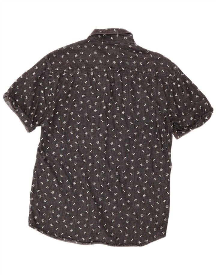 Jack & Jones Mens Abstract Pattern Short Sleeve Shirt Large Grey Cotton