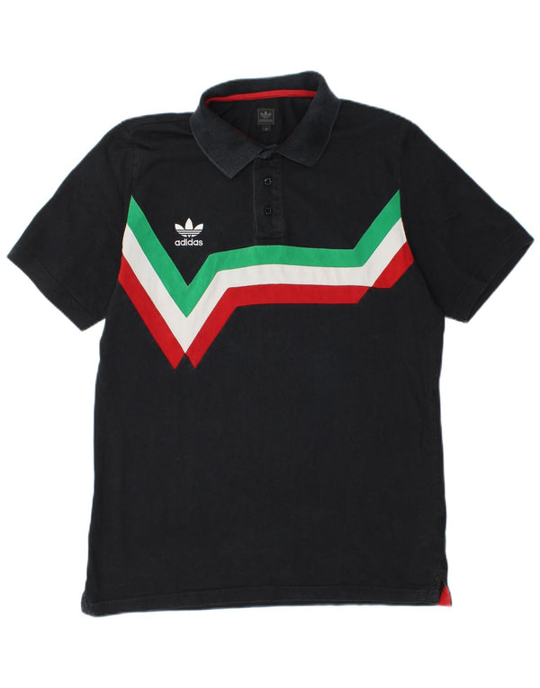 Adidas Mens Polo Shirt Medium Black Colourblock Cotton