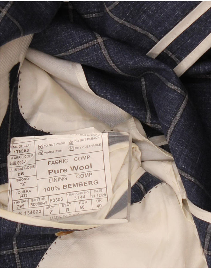 Vintage Mens 2 Button Blazer Jacket UK 40 Large Navy Blue Check Wool