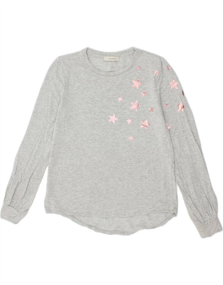 OASIS Womens Graphic Top Long Sleeve UK 10 Small Grey Viscose Vintage Oasis and Second-Hand Oasis from Messina Hembry 