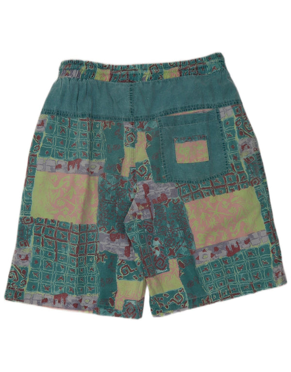 Vintage Mens Graphic Casual Shorts XL W32 Green Patchwork Cotton