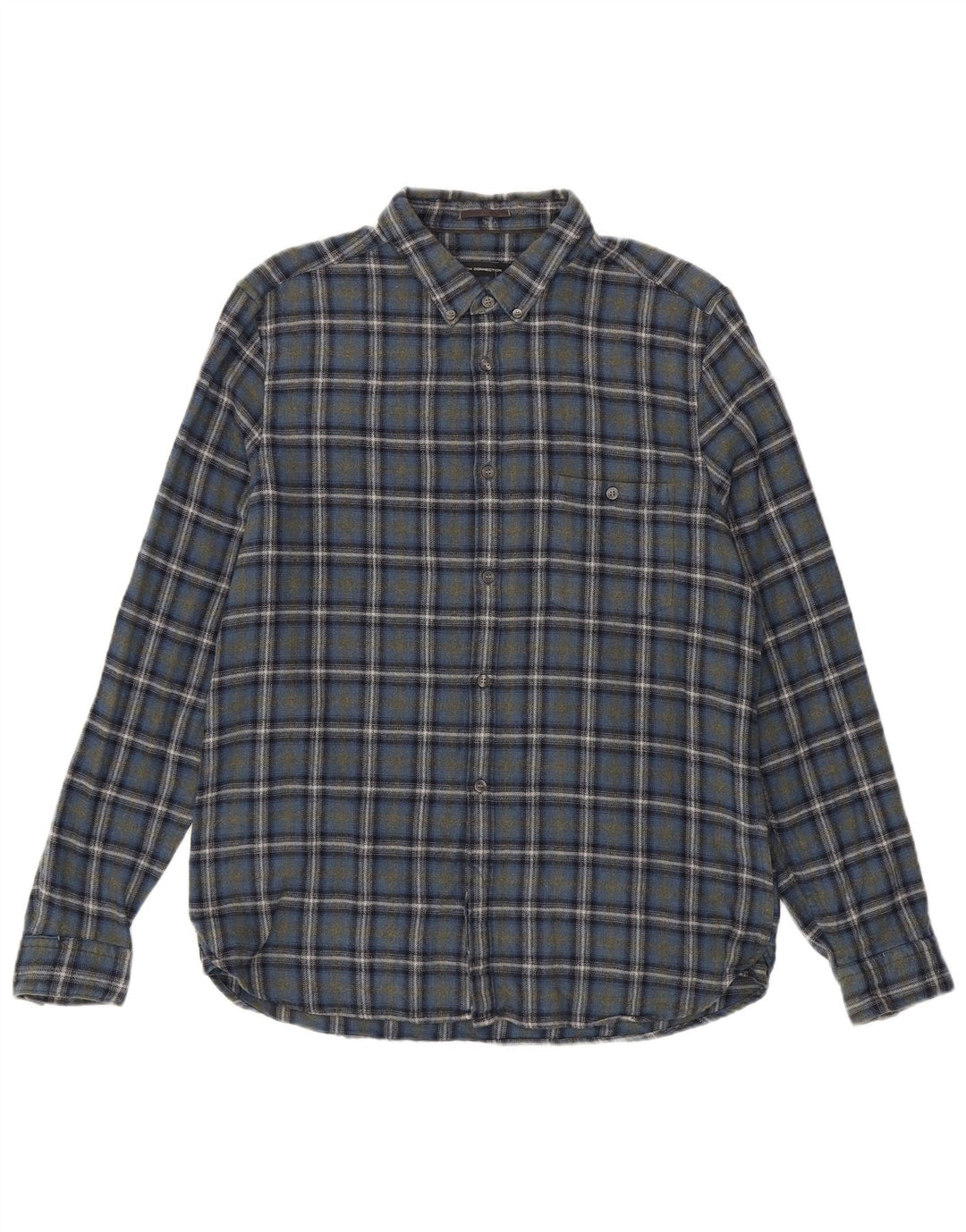 French Connection Mens Slim Flannel Shirt Large Blue Check Cotton