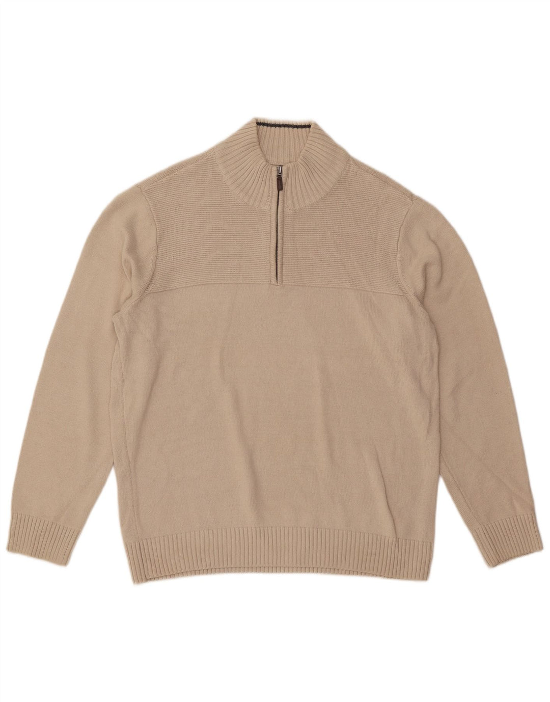 Dockers Mens Zip Neck Jumper Sweater Large Off White Cotton