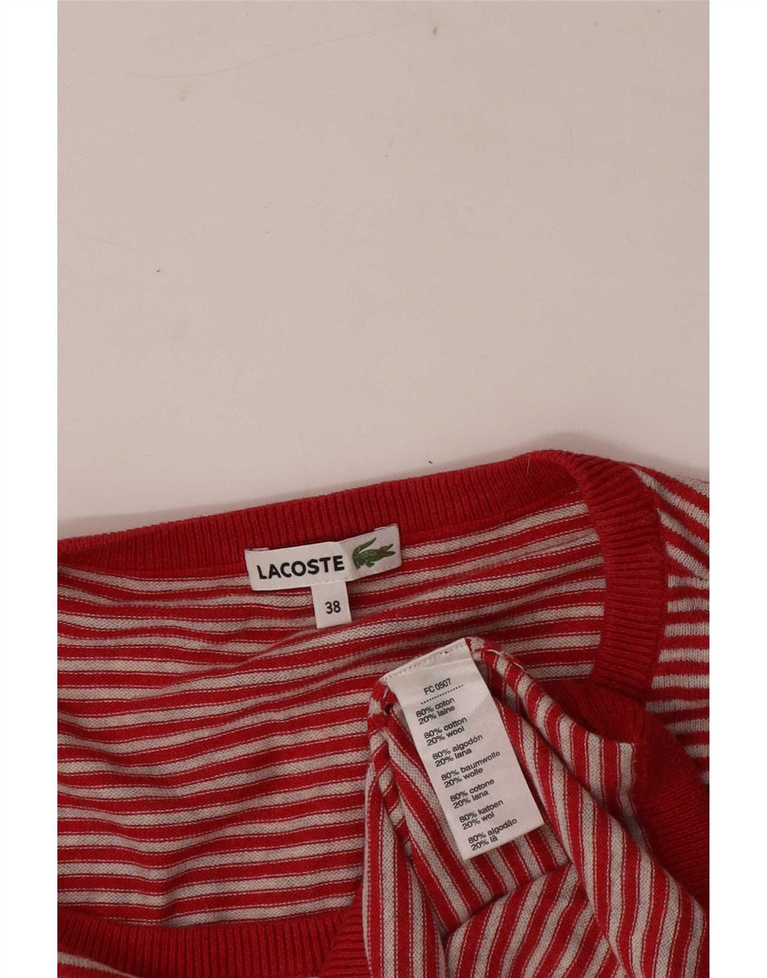 Lacoste Womens Crew Neck Jumper Sweater Size 38 Medium Red Striped