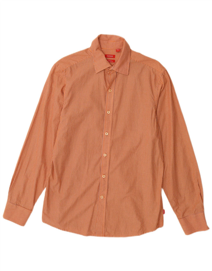 IZOD Mens Slim Fit Shirt Medium Orange Pinstripe Cotton