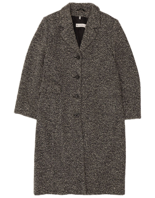 MICHELE BOYARD Womens Overcoat UK 12 Medium Black Flecked Wool