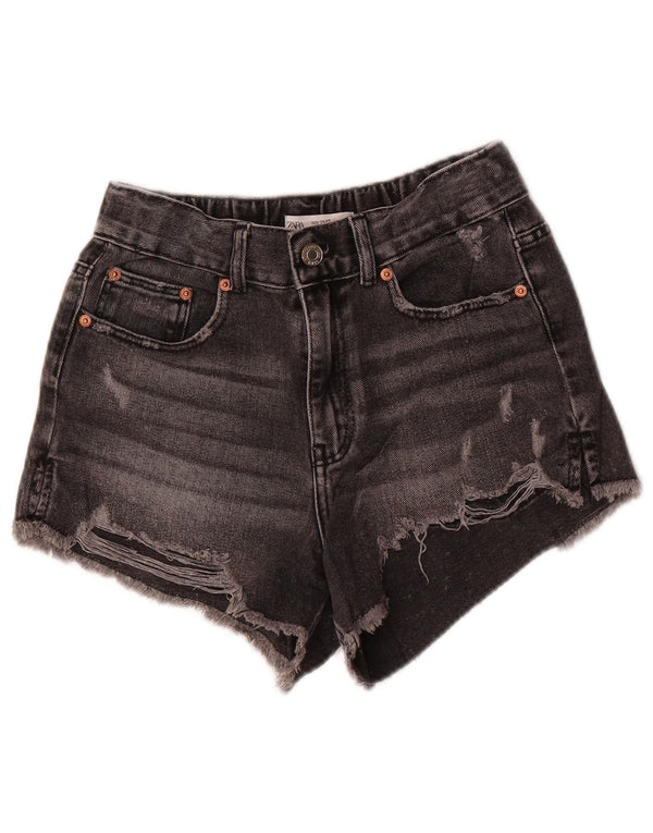 Zara Girls Distressed Denim Shorts 11-12 Years W26 Grey