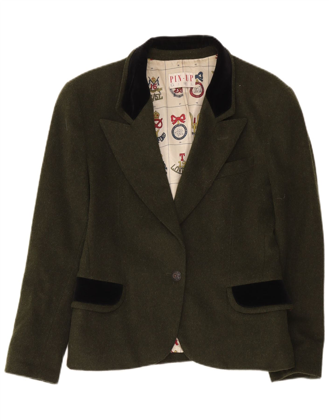 Vintage Womens 1 Button Blazer Jacket UK 14 Large Khaki Colourblock