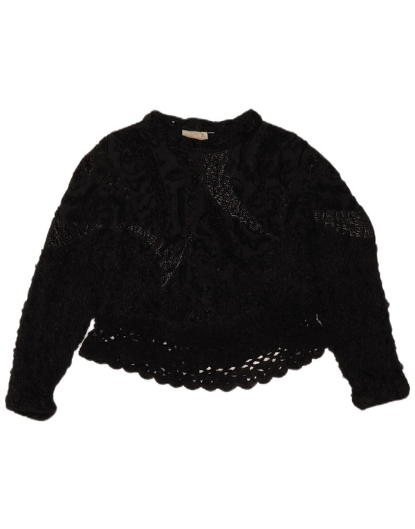 Vintage Womens Crochet Crop Top UK 14 Medium Black