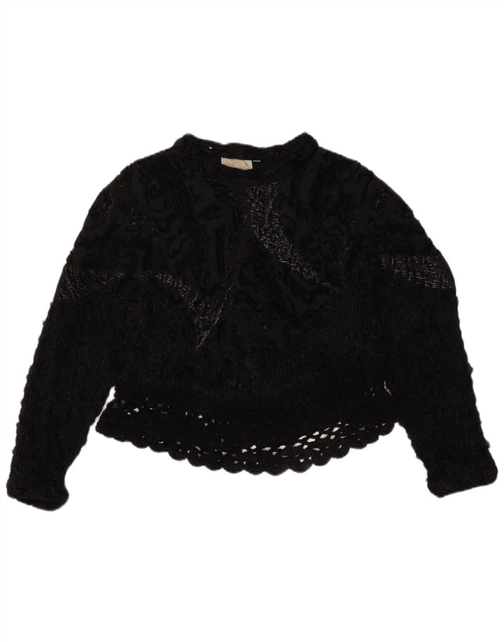 Vintage Womens Crochet Crop Top UK 14 Medium Black