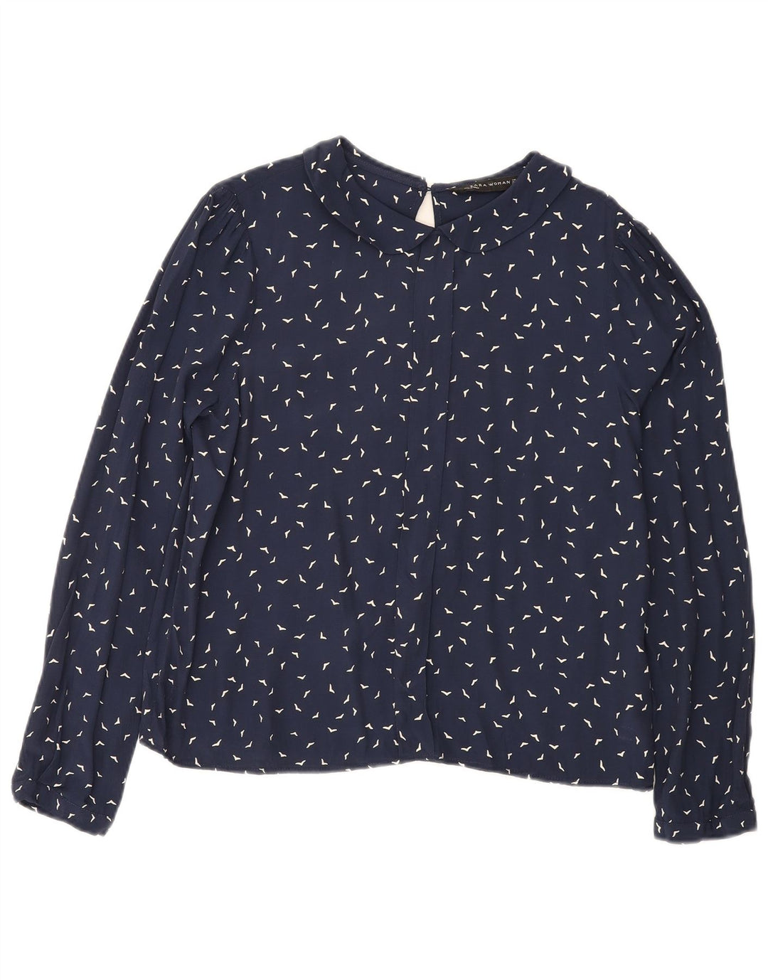 ZARA Womens Abstract Pattern Shirt Blouse UK 16 Large Navy Blue