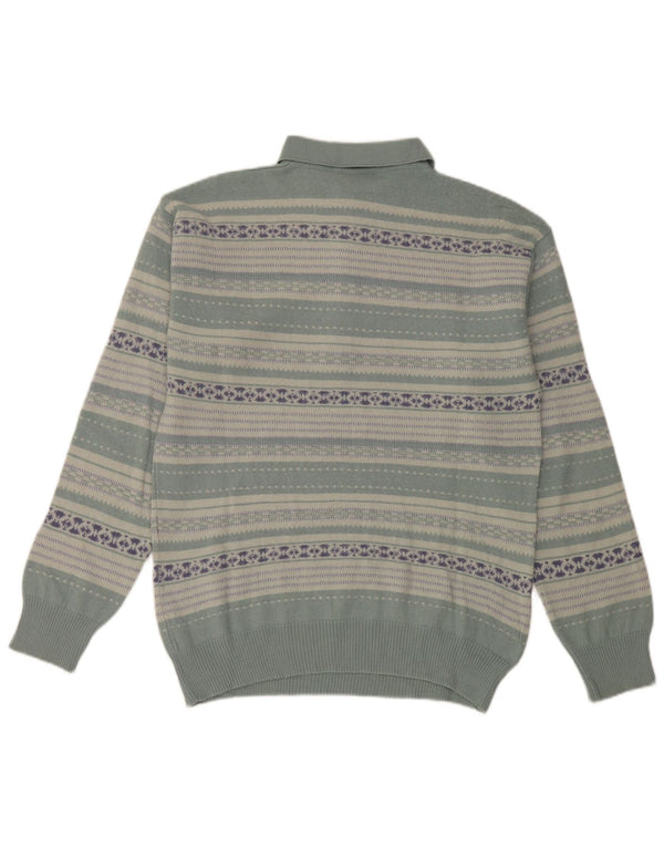 Rodes Mens Polo Neck Jumper Sweater Large Green Fair Isle Virgin Wool