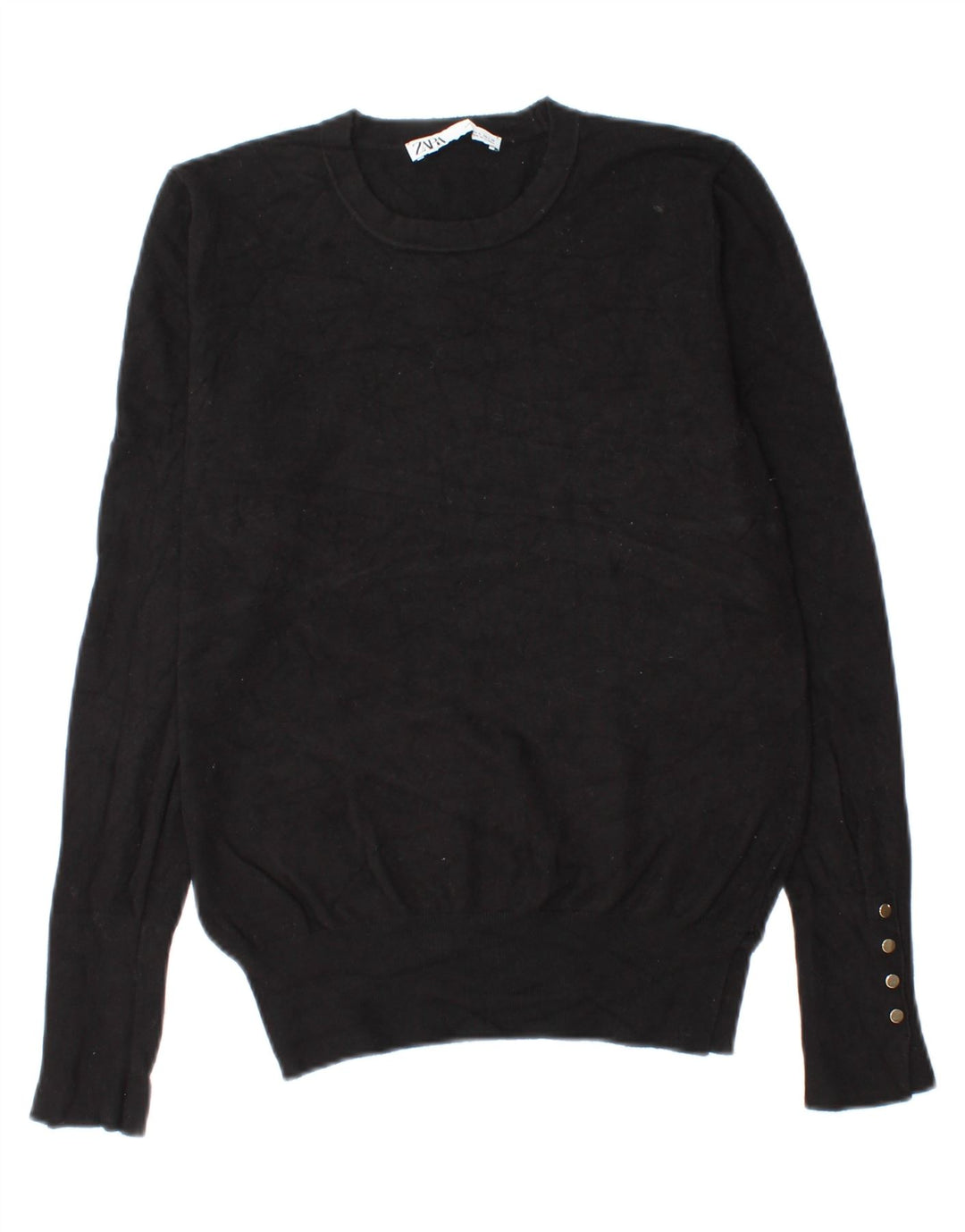 Zara Womens Crew Neck Jumper Sweater UK 14 Large Black