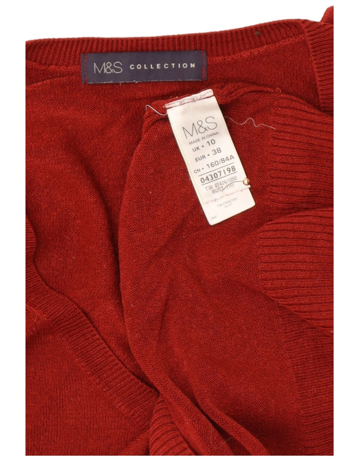 MARKS & SPENCER Womens V-Neck Jumper Sweater UK 10 Small Red Polyacrylic