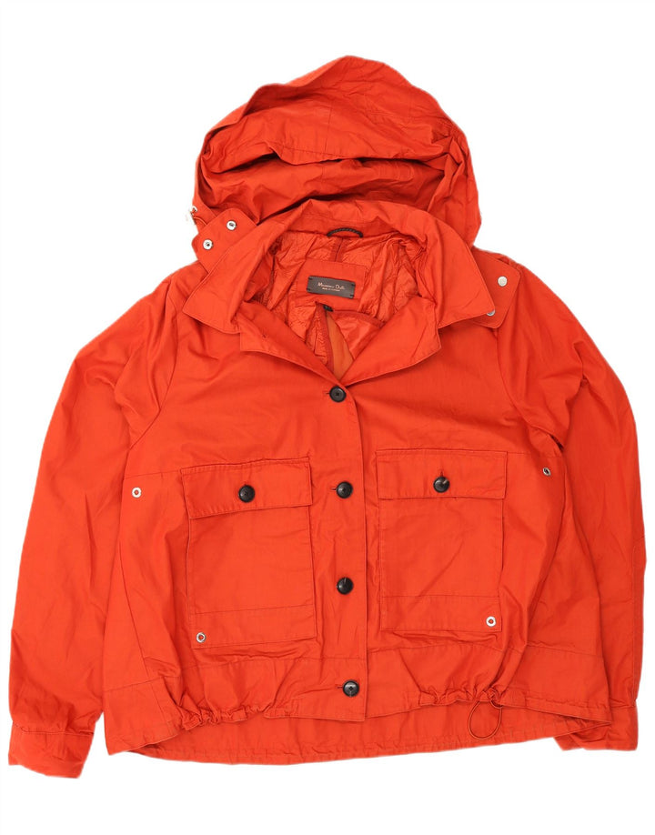 Massimo Dutti Womens Hooded Bomber Jacket UK 18 XL Orange Polyester