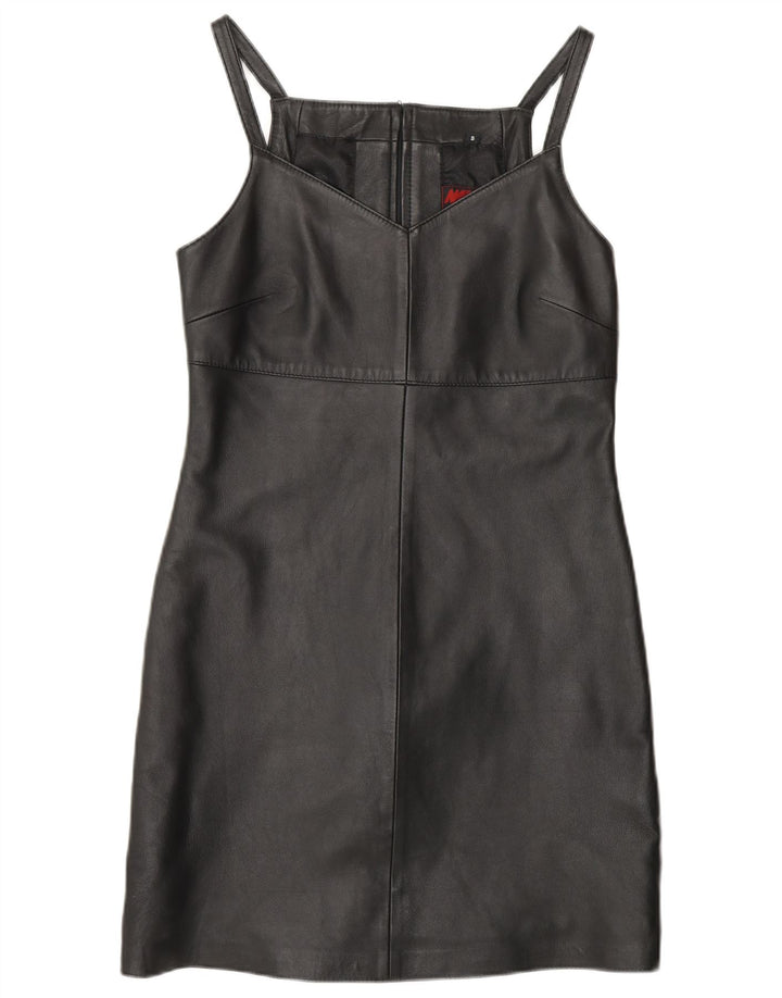 MADDOX Womens Sleeveless Leather Sheath Dress UK 10 Small Black Leather
