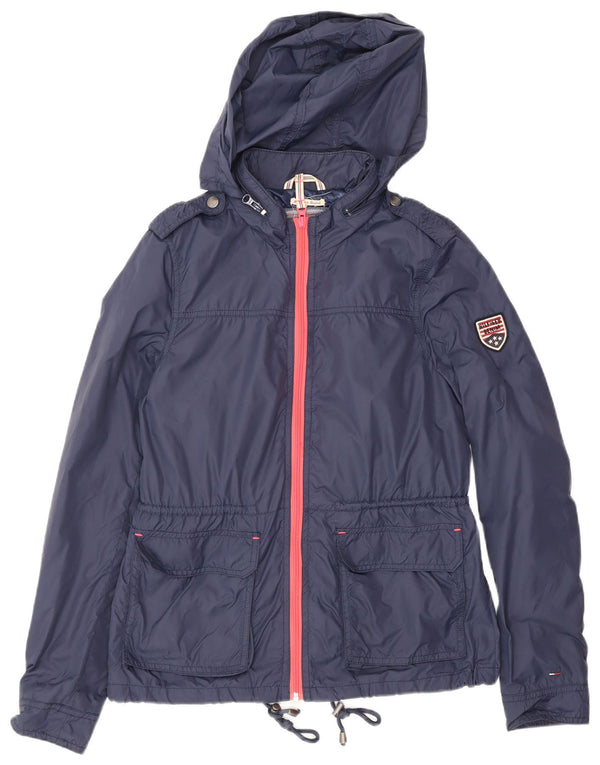 Tommy Hilfiger Womens Military Hooded Rain Jacket UK 14 Medium Navy Blue
