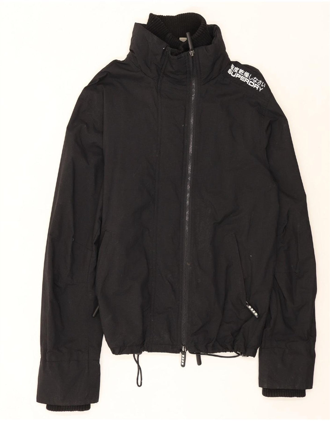 SUPERDRY Womens Rain Jacket UK 14 Large Black Nylon Vintage Superdry and Second-Hand Superdry from Messina Hembry 