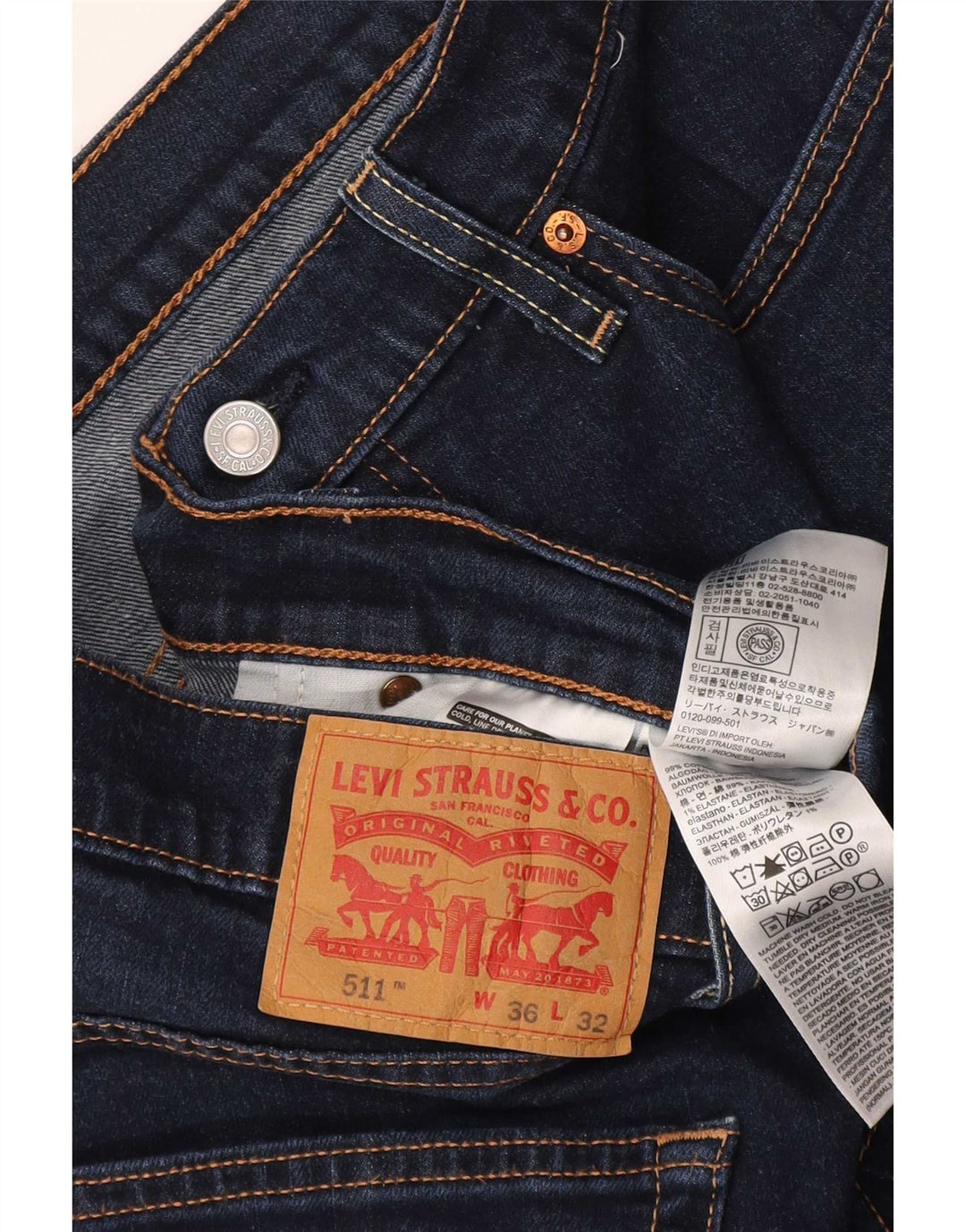Levi's Mens 511 Slim Jeans W36 L32 Navy Blue Cotton