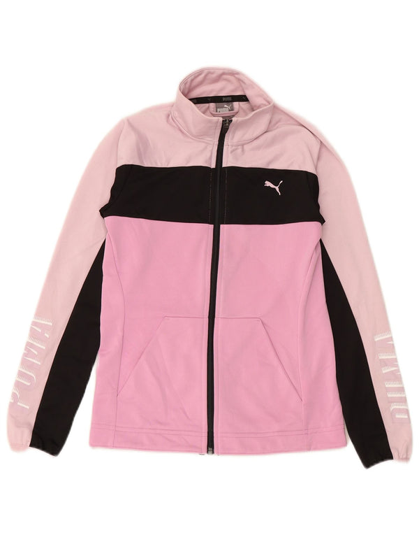 PUMA Girls Graphic Tracksuit Top Jacket 11-12 Years Pink Colourblock