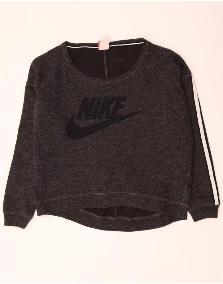 Nike Womens Graphic Oversized Sweatshirt Jumper UK 10 Small Grey Cotton