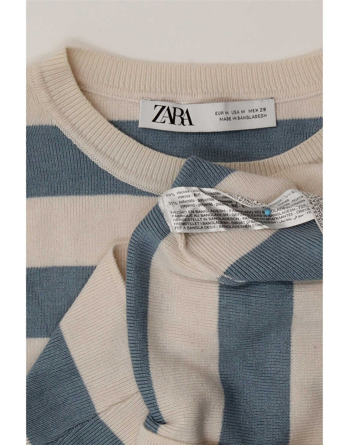 Zara Womens Crop Top UK 12 Medium Beige Striped Viscose