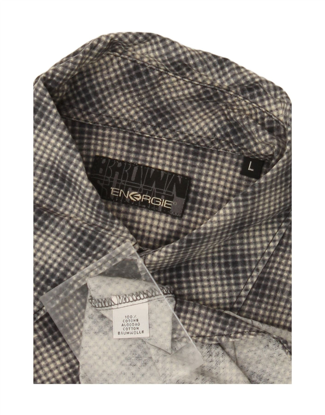 ENERGIE Mens Short Sleeve Shirt Large Grey Check Cotton