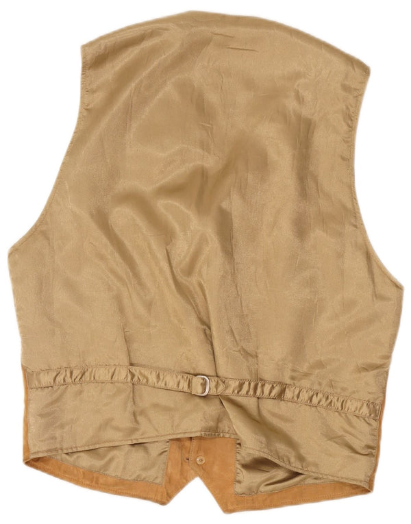Vintage Mens Suede Waistcoat Medium Beige Colourblock
