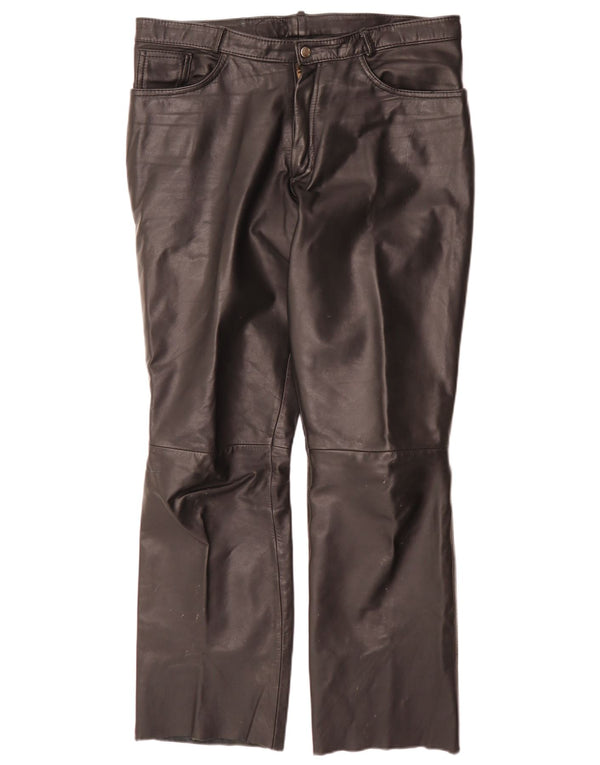 Vintage Mens Straight Leather Trousers W34 L32 Black