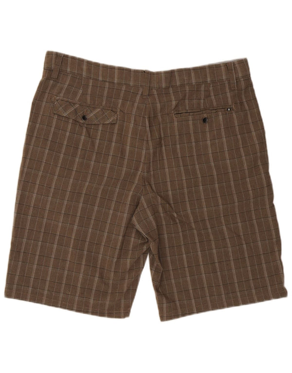 Hurley Mens Chino Shorts W36 Large Brown Check Polyester