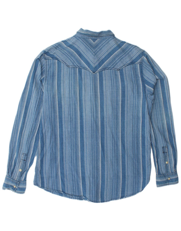 WRANGLER Mens Regular Fit Flannel Shirt Large Blue Striped Cotton