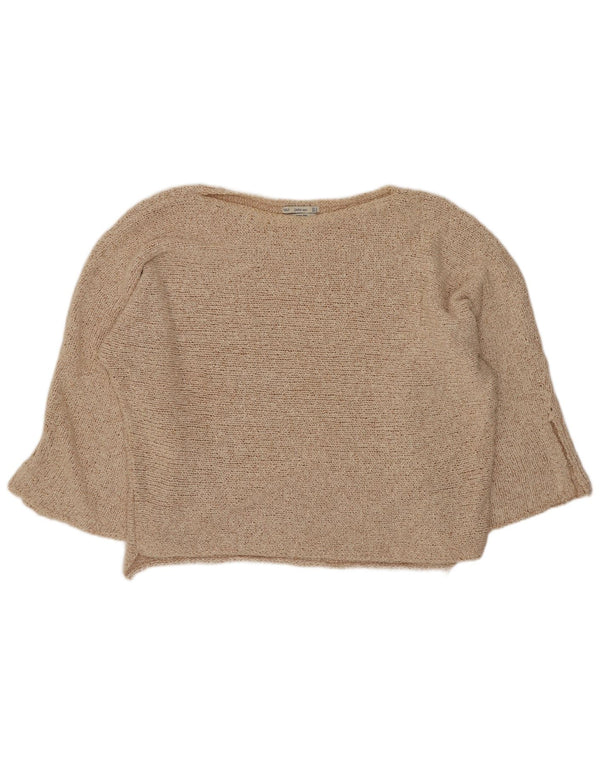 Zara Womens Crop Oversized Boat Neck Jumper Sweater UK 14 Medium Beige