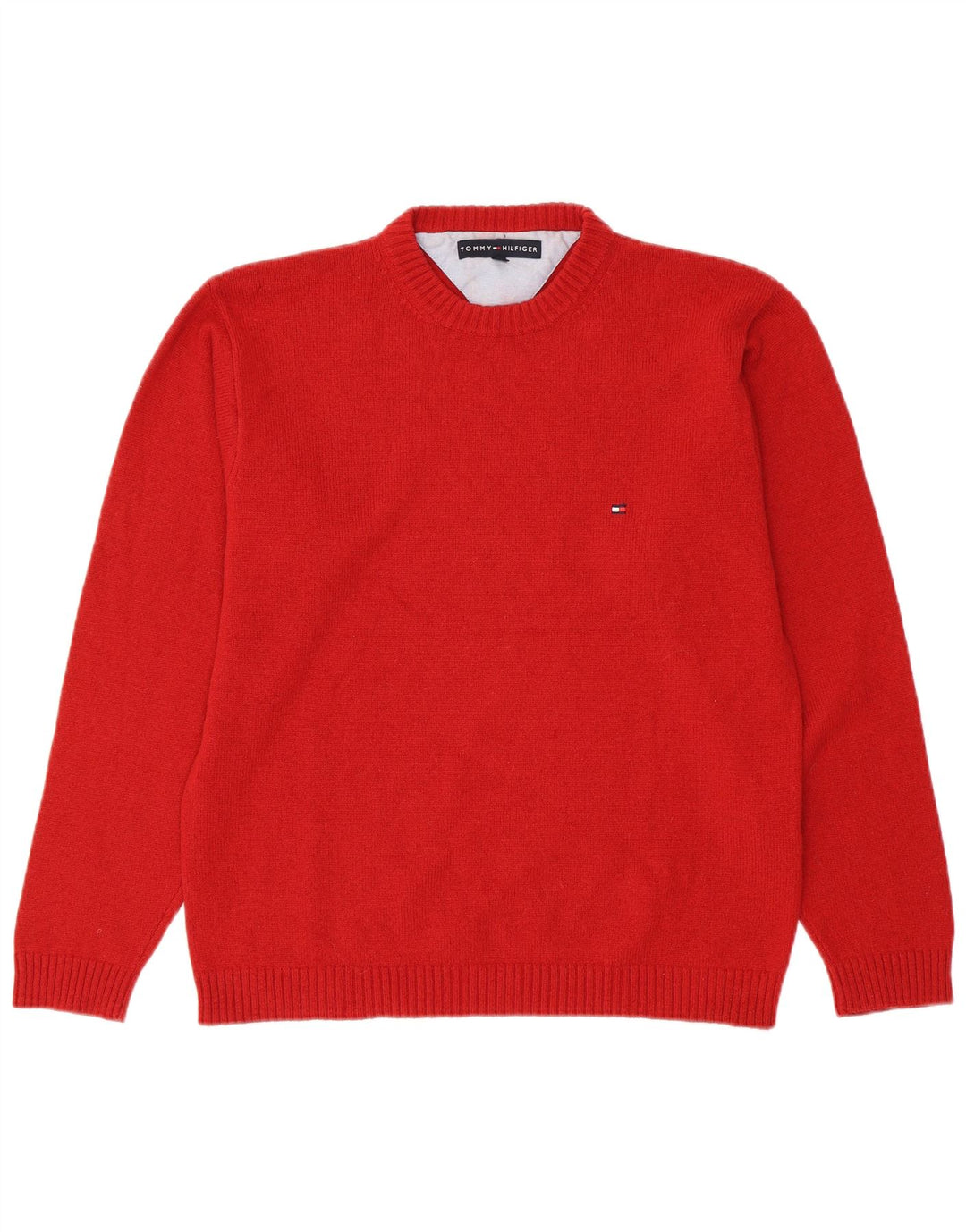 TOMMY HILFIGER Mens Crew Neck Jumper Sweater Large Red Wool