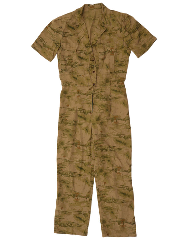 Vintage Womens Graphic Jumpsuit UK 12 Medium  Khaki Camouflage