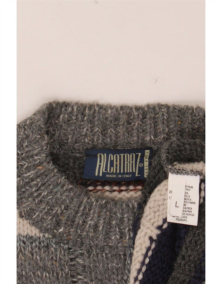 ALCATRAZ Mens Crew Neck Jumper Sweater Large Multicoloured Striped Wool