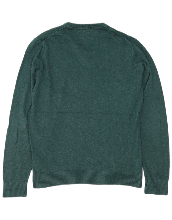 Tommy Hilfiger Mens V-Neck Jumper Sweater Medium Green Cotton