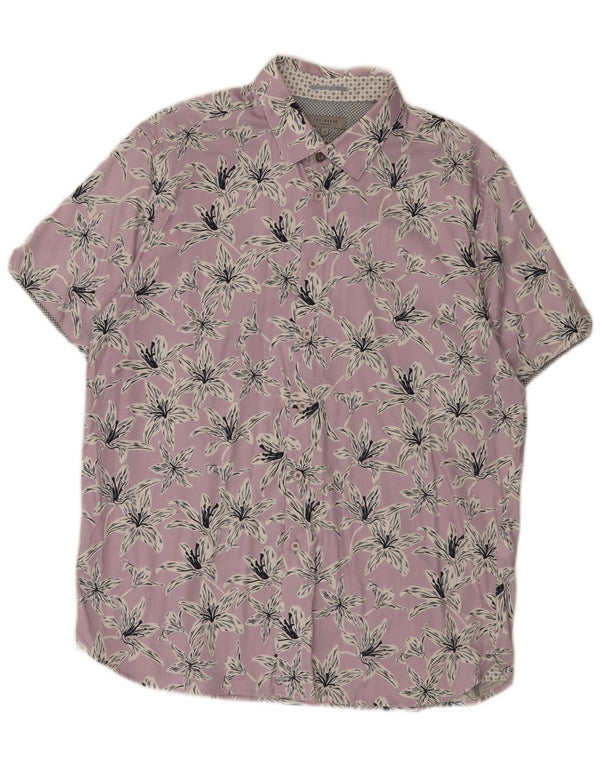 Ted Baker Mens Short Sleeve Shirt Size 6 2XL Purple Floral Cotton