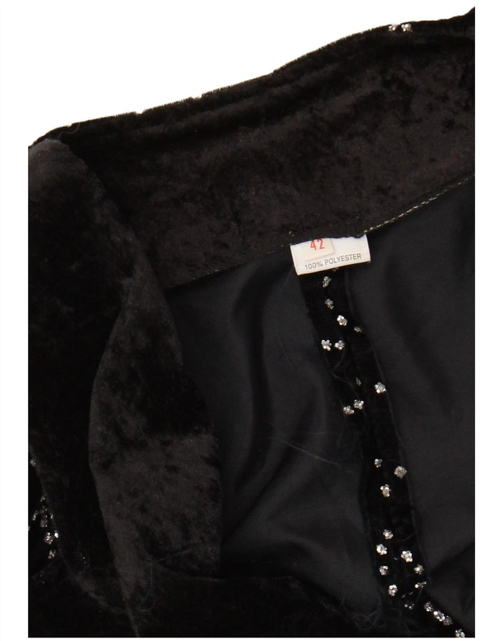 VINTAGE Womens Abstract Pattern Tailcoat Blazer Jacket IT 42 Medium Black