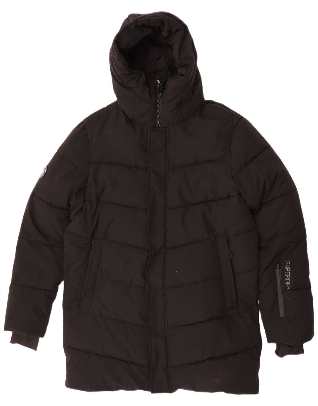 Superdry Womens Hooded Graphic Parka Jacket UK 14 Medium Black Winter
