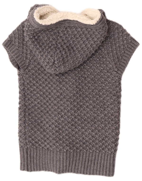 Zara Womens Hooded Short Sleeve Cardigan Sweater UK 12 Medium Grey Acrylic