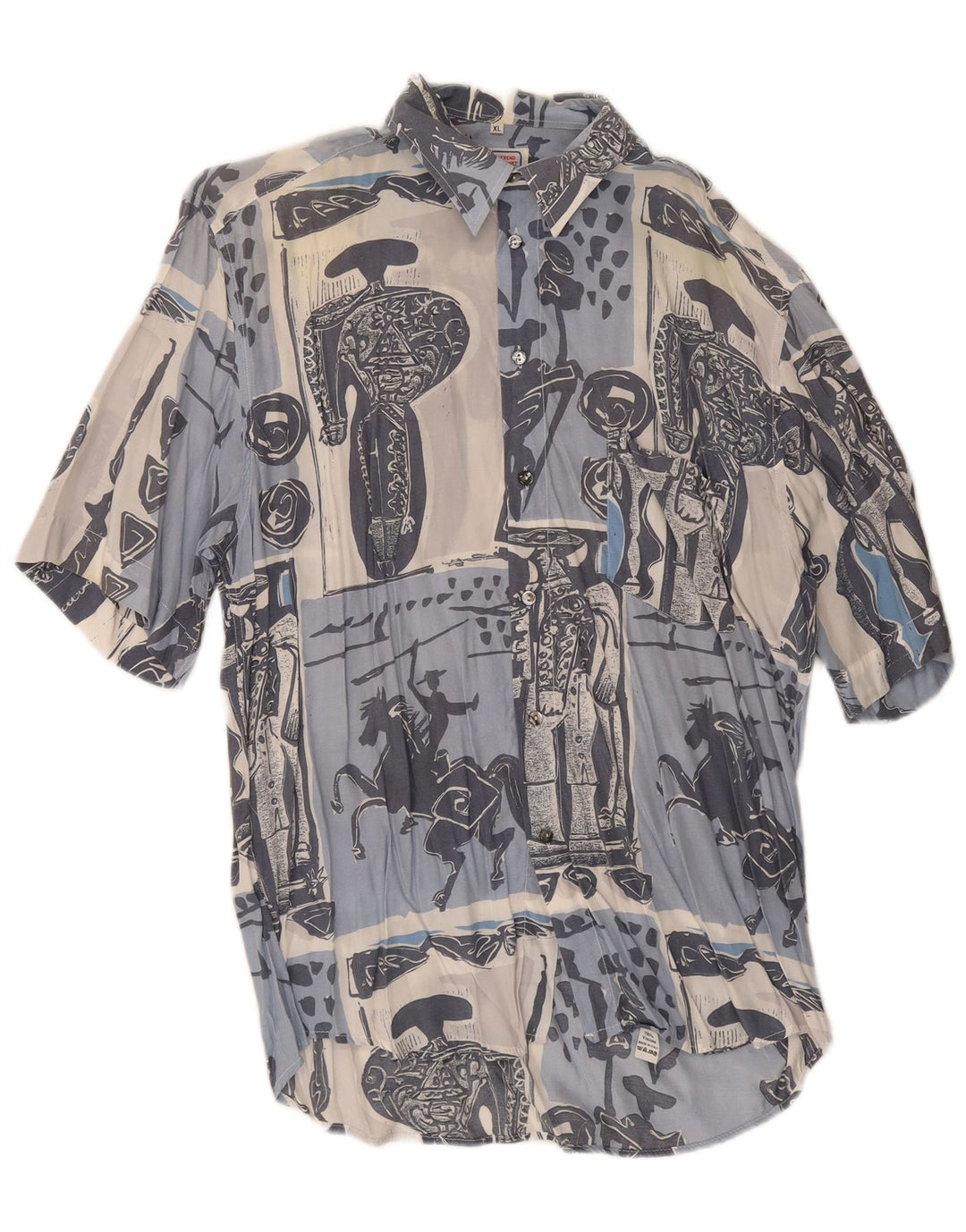 Togo Mens Graphic Short Sleeve Shirt XL Blue Patchwork Cotton