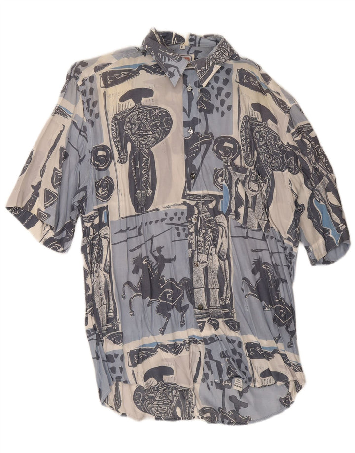 Togo Mens Graphic Short Sleeve Shirt XL Blue Patchwork Cotton