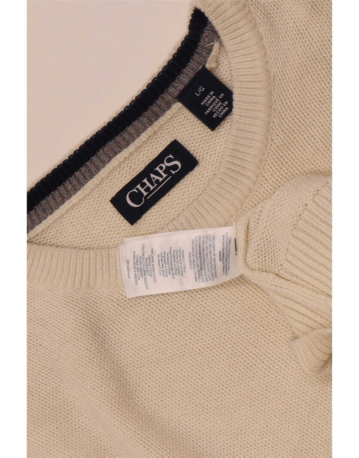Chaps Mens Crew Neck Jumper Sweater Large Off White Cotton