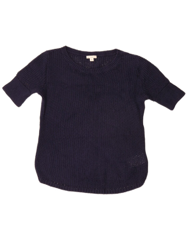 Gap Womens Short Sleeve Boat Neck Jumper Sweater UK 6 XS Navy Blue