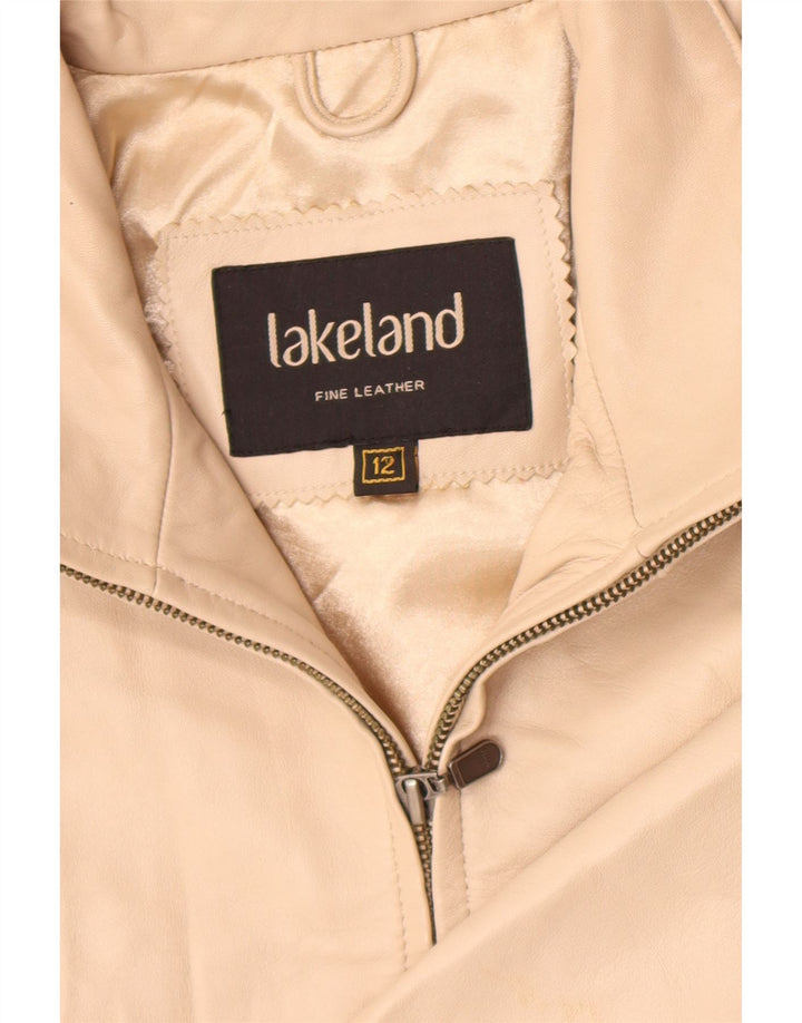 Lakeland Womens Leather Jacket UK 12 Medium Beige Leather