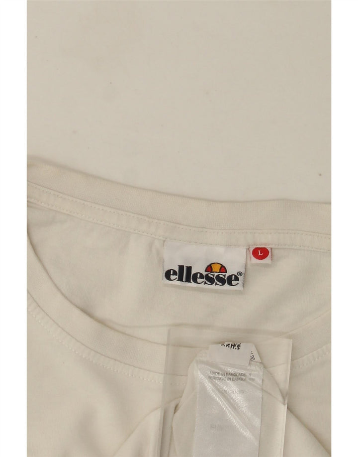 Ellesse Mens Graphic T-Shirt Top Large Off White Cotton